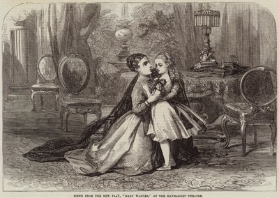 Scéna z New Play, Mary Warner, v Haymarket Theatre od David Henry Friston
