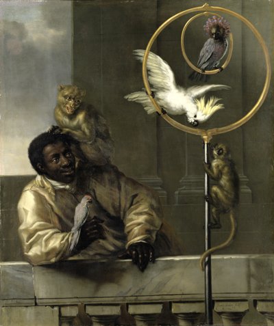 Černý muž s papoušky a opicemi, 1670 od David Klöcker Ehrenstrahl