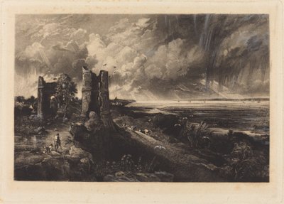 Hrad Hadleigh od David Lucas after John Constable
