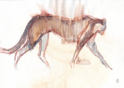 Lov gepardů, 2019 (pastel/akvarel na papíře) od David Mayer