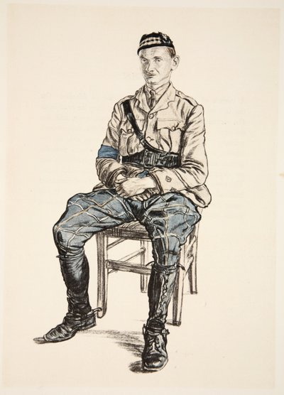 Důstojník z Vysočiny, ilustrace z knihy "The Western Front", vydavatelství Country Life Ltd. od David Muirhead Bone