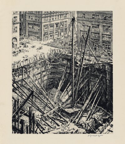 Vykopávky na Manhattanu od David Muirhead Bone