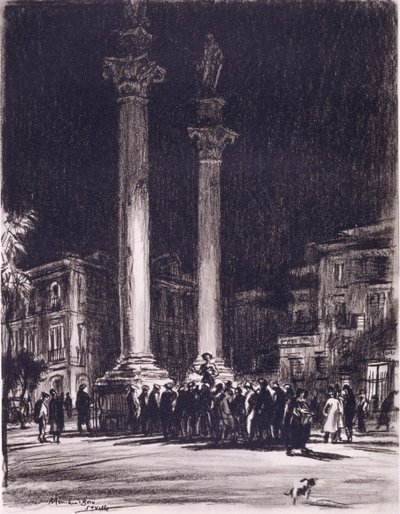 Laciný jack mezi římskými sloupy Almeda de Hercules, Sevilla od David Muirhead Bone