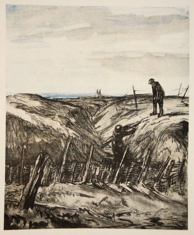 Zničený zákop, ilustrace z knihy "The Western Front", vydavatelství Country Life Ltd. od David Muirhead Bone