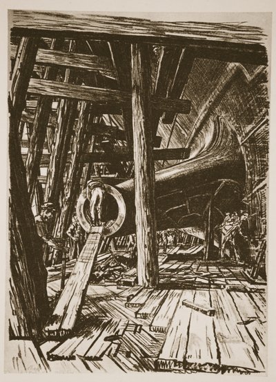Držák hřídele, ilustrace z knihy "The Western Front", vydavatelství Country Life Ltd. od David Muirhead Bone