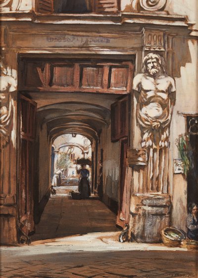 Starý palác, Řím (akvarel a bodycolor) od David Muirhead Bone
