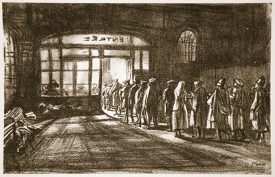 Na základně, ilustrace z knihy "The Western Front", vydavatelství Country Life Ltd. od David Muirhead Bone