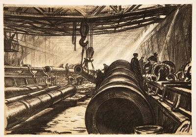 Přesun těžkých děl, ilustrace z knihy "The Western Front", vydavatelství Country Life Ltd. od David Muirhead Bone