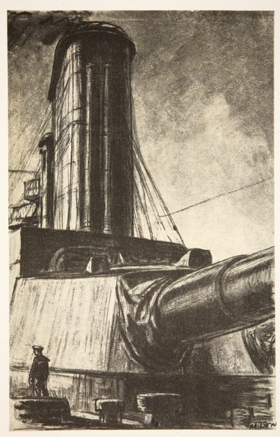 Na bitevním křižníku, ilustrace z knihy "The Western Front", vydavatelství Country Life Ltd. od David Muirhead Bone