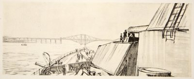 Na bitevní lodi: ve Forthu, ilustrace z knihy "The Western Front", vydavatelství Country Life Ltd. od David Muirhead Bone
