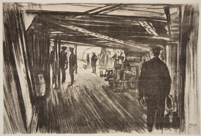Na palubě bitevního křižníku: mezi palubami, ilustrace z knihy "The Western Front", vydavatelství Country Life Ltd. od David Muirhead Bone