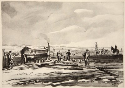 Na Sommě: Bahno, ilustrace z knihy "The Western Front", vydavatelství Country Life Ltd. od David Muirhead Bone