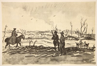 Na Sommě: u Mametzu, ilustrace z knihy "The Western Front", vydavatelství Country Life Ltd. od David Muirhead Bone