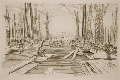 Na palubě velké lodi, ilustrace z knihy "The Western Front", vydavatelství Country Life Ltd. od David Muirhead Bone