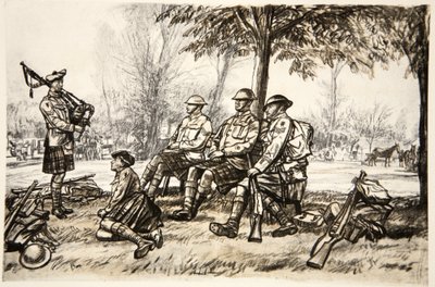 Mimo linii, ilustrace z knihy "The Western Front", vydavatelství Country Life Ltd. od David Muirhead Bone