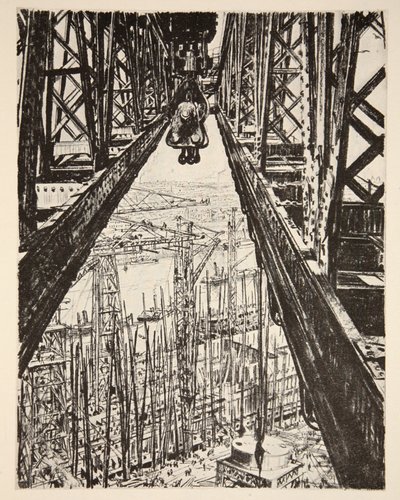 Loděnice z pohledu od Big Crane, ilustrace z knihy "The Western Front", vydavatelství Country Life Ltd. od David Muirhead Bone