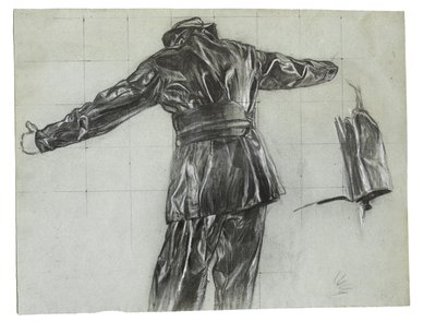 Studie k zimnímu kladení min u Islandu, cca 1942, kat. č. 9 (uhlová tužka a křída na papíře) od David Muirhead Bone
