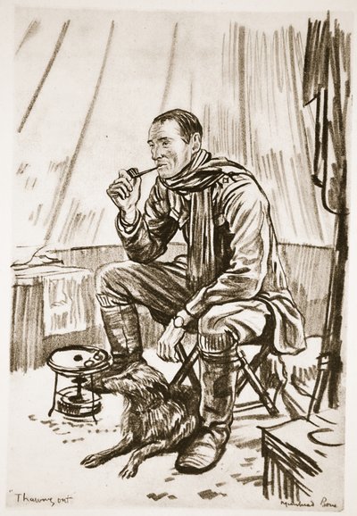 Rozmrazování, ilustrace z knihy "The Western Front", vydavatelství Country Life Ltd. od David Muirhead Bone