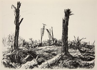Oranžerie, zámek Deniecourt, ilustrace z knihy "The Western Front", vydavatelství Country Life Ltd. od David Muirhead Bone