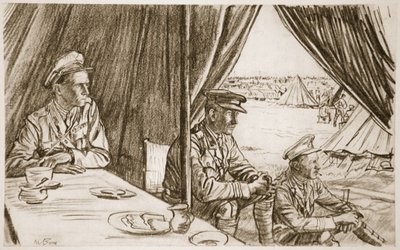 Čekání na raněné, ilustrace z knihy "The Western Front", vydavatelství Country Life Ltd. od David Muirhead Bone