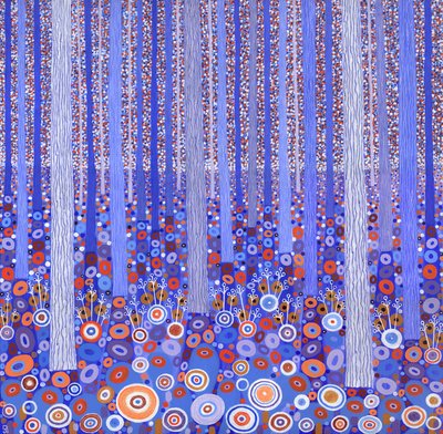 Modrý oranžový les, 2015 (akryl na plátně) od David Newton