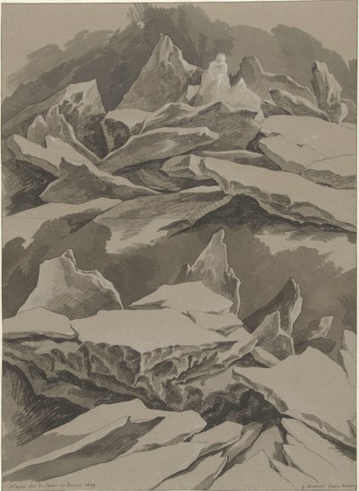 Ledové kry na Maas, leden 1809 Glaçons sur la Meuse en Janvier 1809 (název na objektu) od David Pièrre Giottino Humbert de Superville (signed by artist)