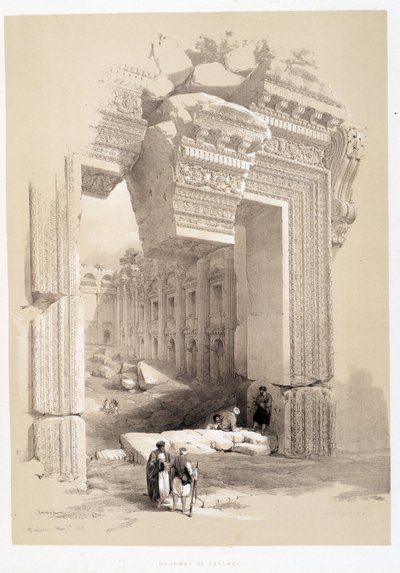 Baalbek Gate v Libanonu, kresba vytvořená 07.05.1839 ve „Svaté zemi“, Londýn 1849 od David Roberts