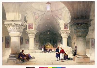 Krypta Božího hrobu, Jeruzalém, deska 20 ze svazku I „Svatá země“, vyryla hospodou Louis Haghe (1806-85). 1842 od David Roberts