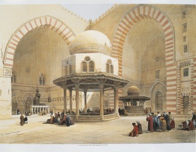 Egypt - 19. století - Káhira - mešita sultána Hassana - nádvoří - rytina Davida Robertse od David Roberts