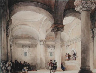 Interiér mešity, cca 1835 (akvarel na papíře) od David Roberts
