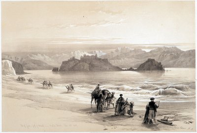 Ostrov Graia, záliv Akabah (Akaba nebo Aqaba), kresba vytvořená 27/02/1839 v „“Svaté zemi“, Londýn 1849 od David Roberts