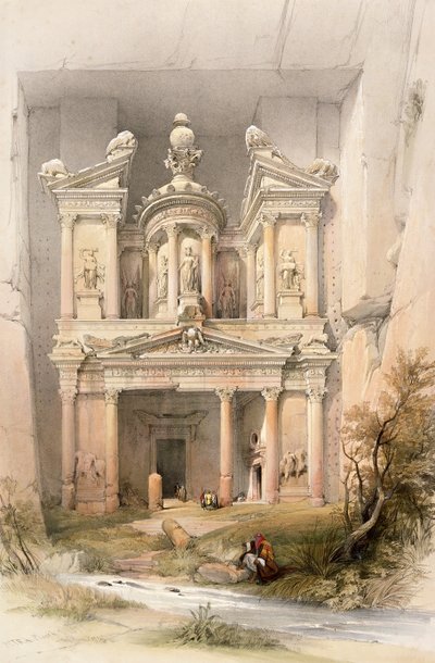 Petra, 7. března 1839, deska 92 ze svazku III knihy "Svatá země", vyryl Louis Haghe (1806-85), vyd. 1849 od David Roberts
