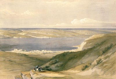 Galilejské jezero nebo Genezareth, dívat se k Bázan, 21.dubna 1839, deska 36 z Volume I ‚Svaté země‘, vyryl Louis Haghe (1806-85) hospodě. 1842 od David Roberts