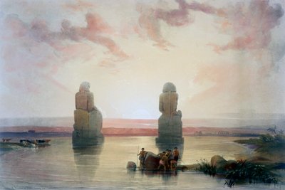 Memnonovy kolosy v Thébách během povodně, 19. století od David Roberts