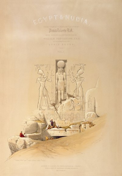 Vchod do velkého chrámu v Abú Simble v Núbii, titulní strana I. dílu knihy "Egypt and Nubia", rytina Louise Hagheho (1806-1985), vydaná v Londýně roku 1846. od David Roberts