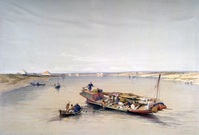 Nil při pohledu na pyramidy Dahshur a Saqqarah, 19. století od David Roberts