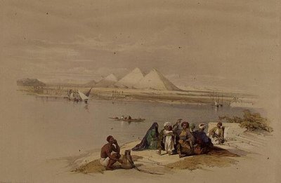 Pyramidy v Gíze od Nilu, z "Egypt a Nubie", Vol.1 (litho) od David Roberts