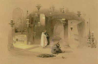 Svatyně Narození Páně, Betlém, 1839 (wc nad tužkou, zvýrazněno kvašem a arabskou gumou na lesklém papíře) od David Roberts