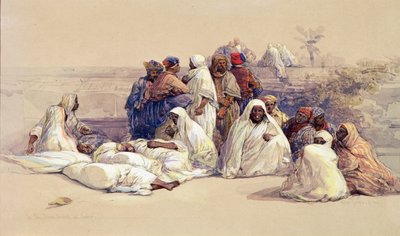 Trh s otroky, Káhira, asi 1838 (tužka a akvarel na papíře) od David Roberts