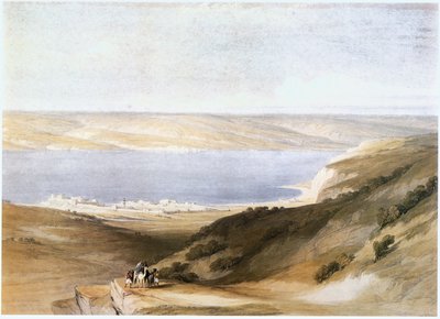 Tiberias a Galilejské jezero, Izrael (rytina) od David Roberts
