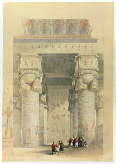 Pohled z pod portikem chrámu v Denderah, Egypt, 19. století od David Roberts
