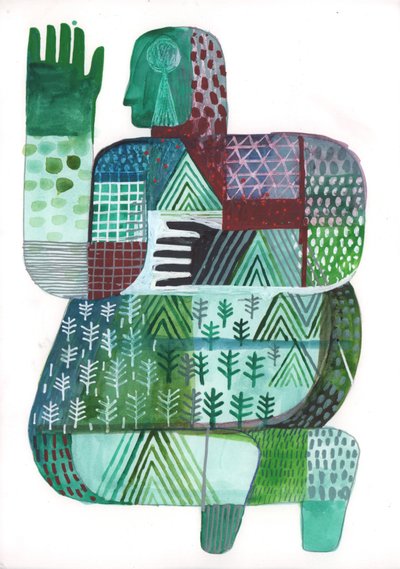 Bodies of Land and Water 3, 2023 (sekoitettu maali paperille) od David Shillinglaw