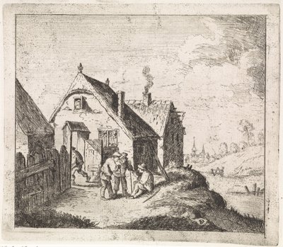 Tři muži mluví v domě od David Teniers (II)
