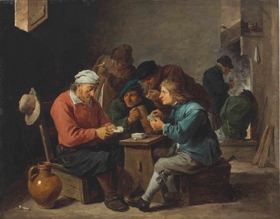 Sedláci hrající karty v interiéru od David Teniers the Younger