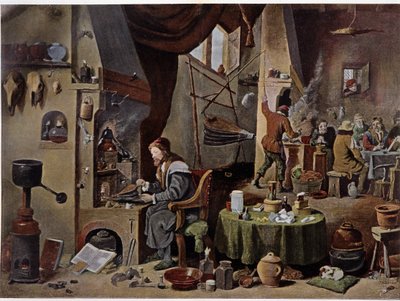 Alchymistická laboratoř v 17. století - podle obrazu Davida Ténierse mladšího od David the Younger (after) Teniers
