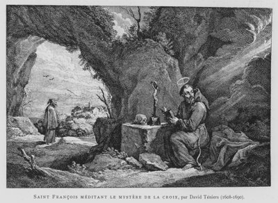 Svatý František rozjímá o tajemství kříže (litho) od David the Younger (after) Teniers