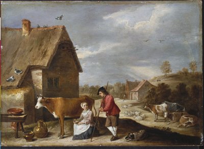 Dojička a pastýř před chalupou, konec 40. let 17. století od David Teniers the Younger