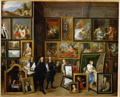 Arcivévoda Leopold Vilém mezi svými uměleckými díly v arcivévodské galerii v Bruselu od David the Younger Teniers