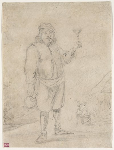 Rolník zvedá sklenku vína, kolem roku 1644 od David Teniers the Younger