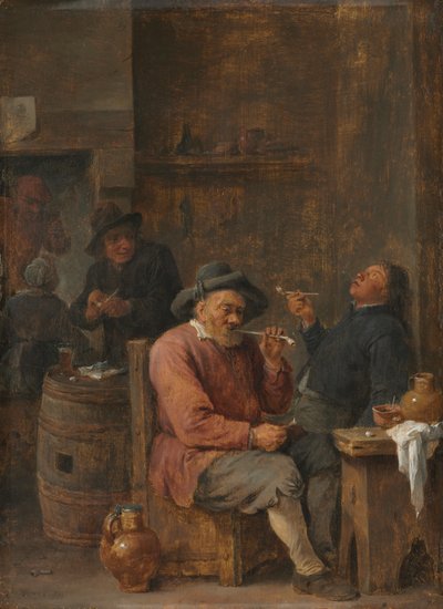 Rolníci kouří v hostinci, c. 1640 (olej na dřevě) od David the Younger Teniers